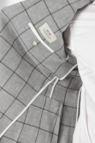 CC COLLECTION tattersall check Virgin Wool and Flax peak lapel double-breasted RESET blazer drop 8R