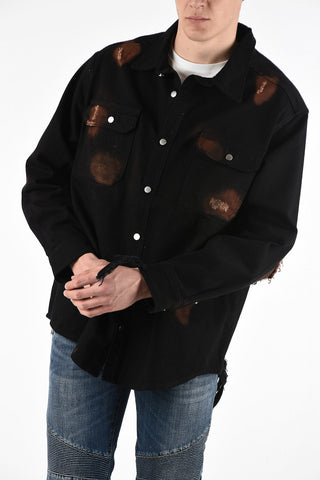 Distressed Overshirt Jacket with Patch Pockets