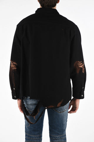 Distressed Overshirt Jacket with Patch Pockets