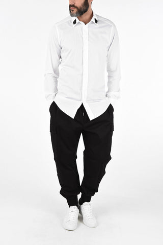 Hidden Closure Shirt with Jewel Ebroidered Neck 