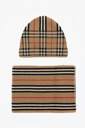 Checked Scarf and Beanie Set