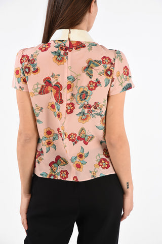 Blusa in Seta a Stampa Floreale con Fiocco