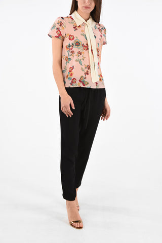 Blusa in Seta a Stampa Floreale con Fiocco