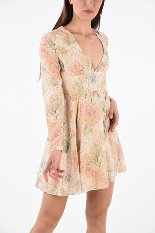 Floral Printed Mini Dress with Lurex Details