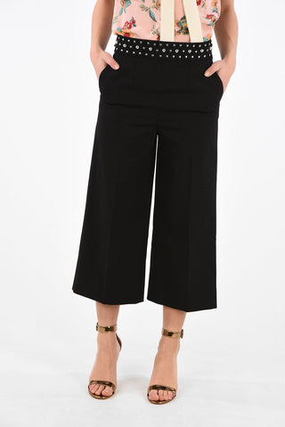 Cropped Palazzo Pants with Floral Applications