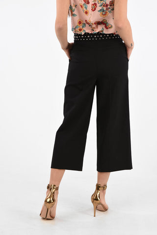 Cropped Palazzo Pants with Floral Applications