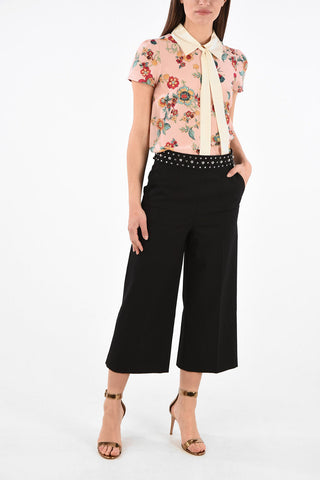 Cropped Palazzo Pants with Floral Applications