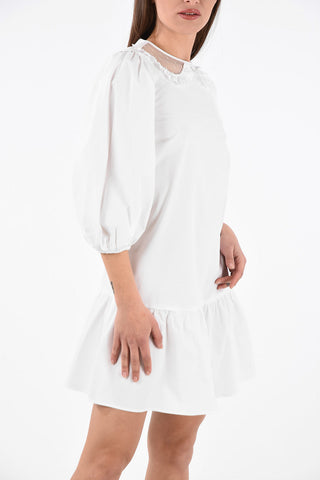Peplo Hem Mini Dress wihd Tulle Collar