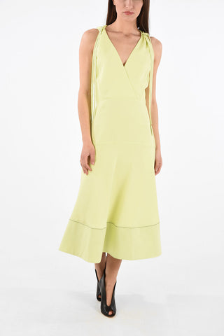 WHITE LABEl Sleeveless Flared Dress with V-Neck 