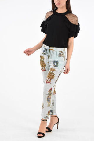 Joggers in Seta Stampata con Coulisse 