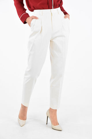 Stretch Cotton Double Pleat Pants with Hidden Closure 