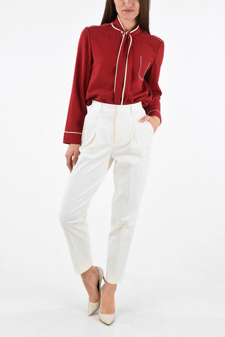 Stretch Cotton Double Pleat Pants with Hidden Closure 