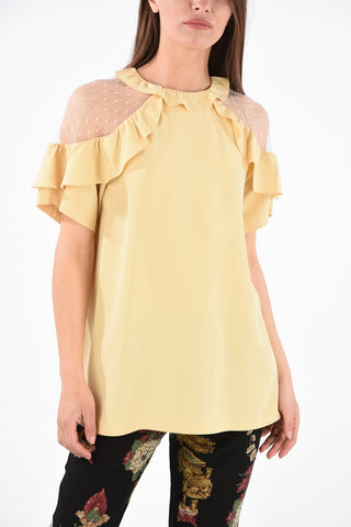 Draped Blouse with Tulle Shoulders