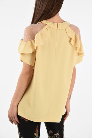 Draped Blouse with Tulle Shoulders