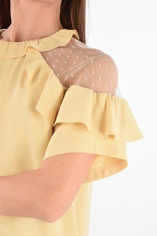 Draped Blouse with Tulle Shoulders