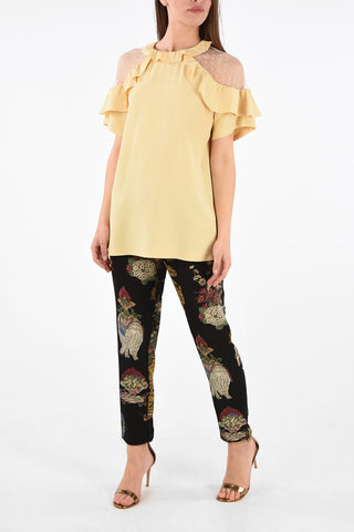 Draped Blouse with Tulle Shoulders