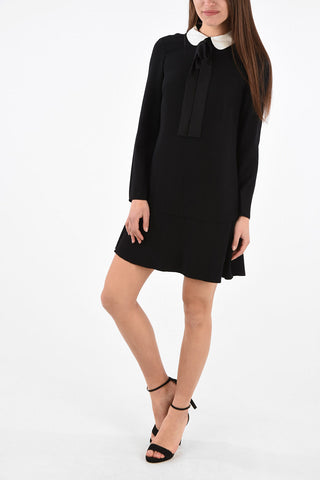 Long Sleeve Mini Dress with Bow Neck