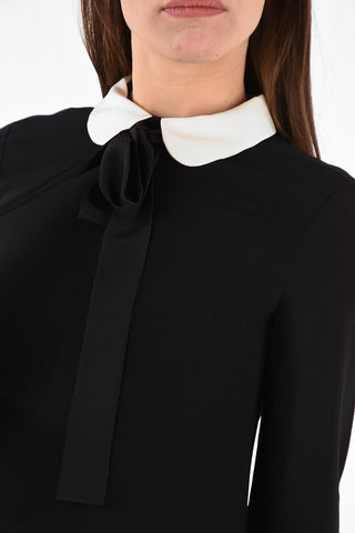 Long Sleeve Mini Dress with Bow Neck