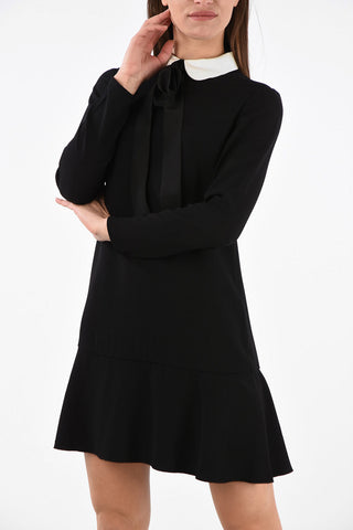 Long Sleeve Mini Dress with Bow Neck