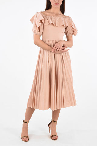 Accordion Dress with Draped Neckline