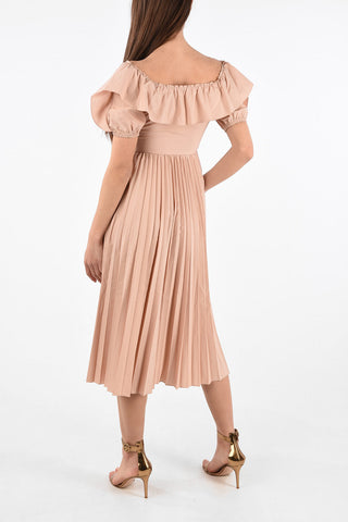 Accordion Dress with Draped Neckline