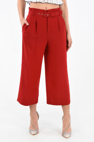 Cropped Double Pleat Wide Leg Pants with Belt