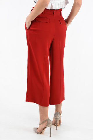 Cropped Double Pleat Wide Leg Pants with Belt