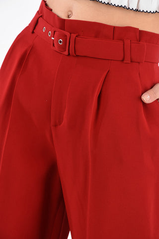 Cropped Double Pleat Wide Leg Pants with Belt