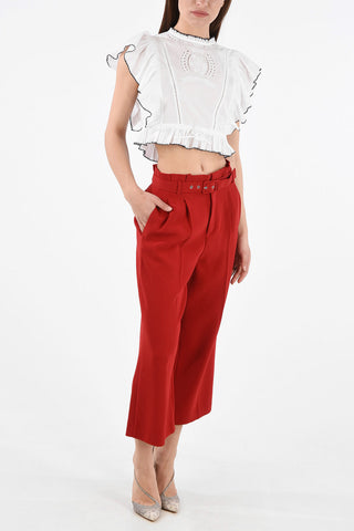 Cropped Double Pleat Wide Leg Pants with Belt