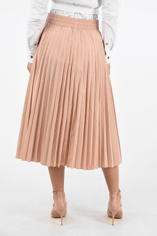 Blend Cotton Accordion Skirt with Waist Drawstring