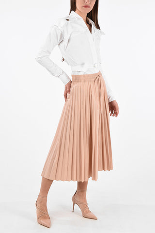 Blend Cotton Accordion Skirt with Waist Drawstring
