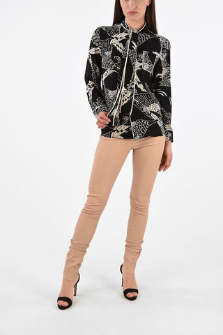Printed Silk Tie Neck Shirt with Hidden Button Closure 