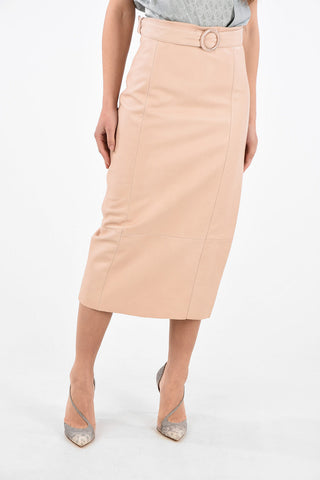 Leather Pencil Skirt with Belt