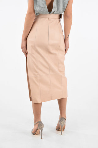 Leather Pencil Skirt with Belt