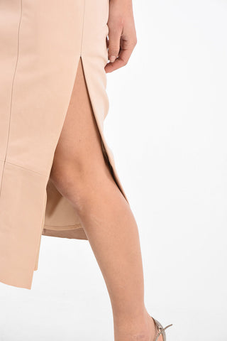 Leather Pencil Skirt with Belt