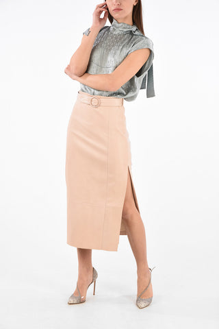 Leather Pencil Skirt with Belt