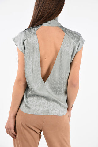 Open Back Tie Neck Blouse