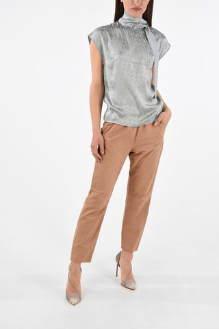 Open Back Tie Neck Blouse