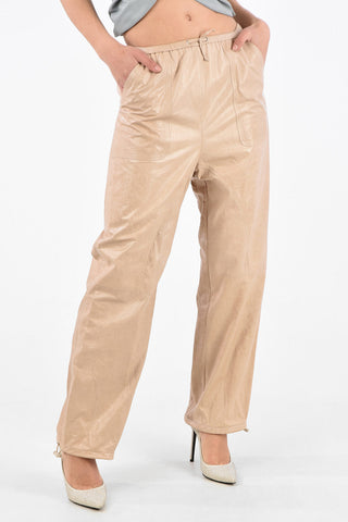 Leather Baggy Pants with Ankle Drawstring