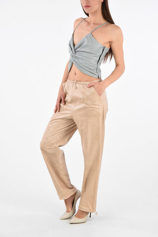 Leather Baggy Pants with Ankle Drawstring