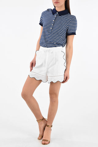 Shorts Flare a Una Pince in Cotone Ricamato 