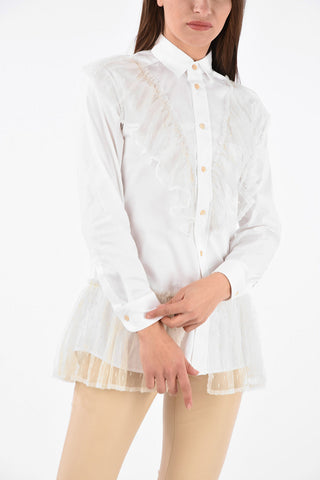 Spread Collar Shirt with Polka Dot Tulle Applications