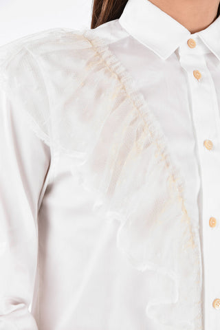 Spread Collar Shirt with Polka Dot Tulle Applications