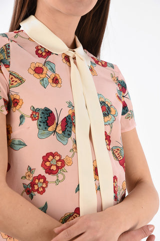 Mini Dress in Seta Floreale con Fiocco