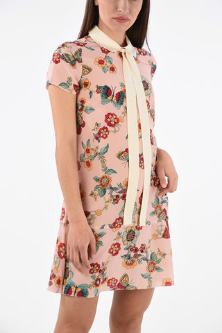 Mini Dress in Seta Floreale con Fiocco
