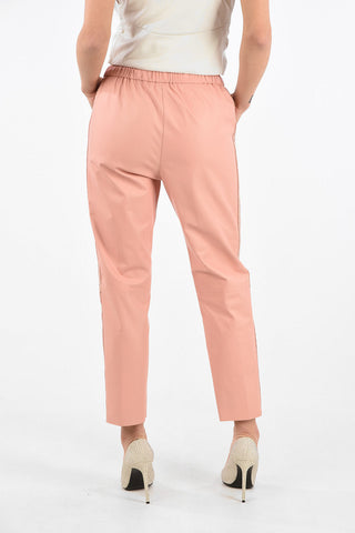 Pantaloni in Pelle con Bande Laterali a Contrasto