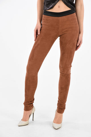 Suede Leggings with Elastic Waist Band