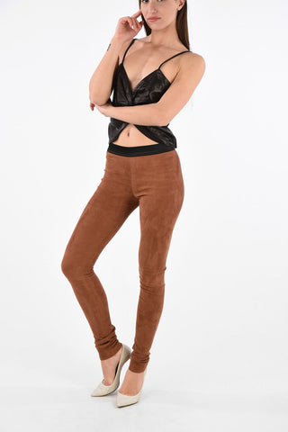 Suede Leggings with Elastic Waist Band