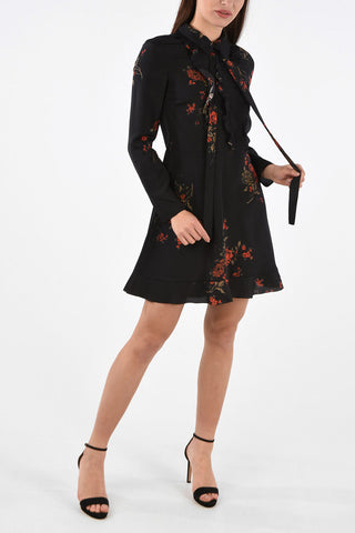 Floral Long Sleve Mini Dress with Bow 