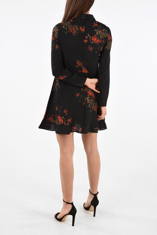 Floral Long Sleve Mini Dress with Bow 